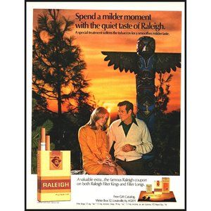 1971 Raleigh Cigarettes Vintage Print Ad Sunset Indian Totem Pole Wall Art Photo